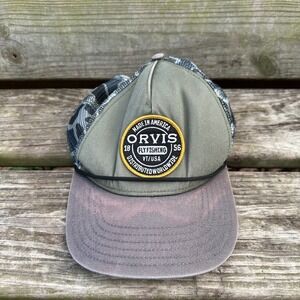 Orvis Fly Fishing Trucker Hat Mens Olive Green Camo Mesh Rope Snapback Gorpcore